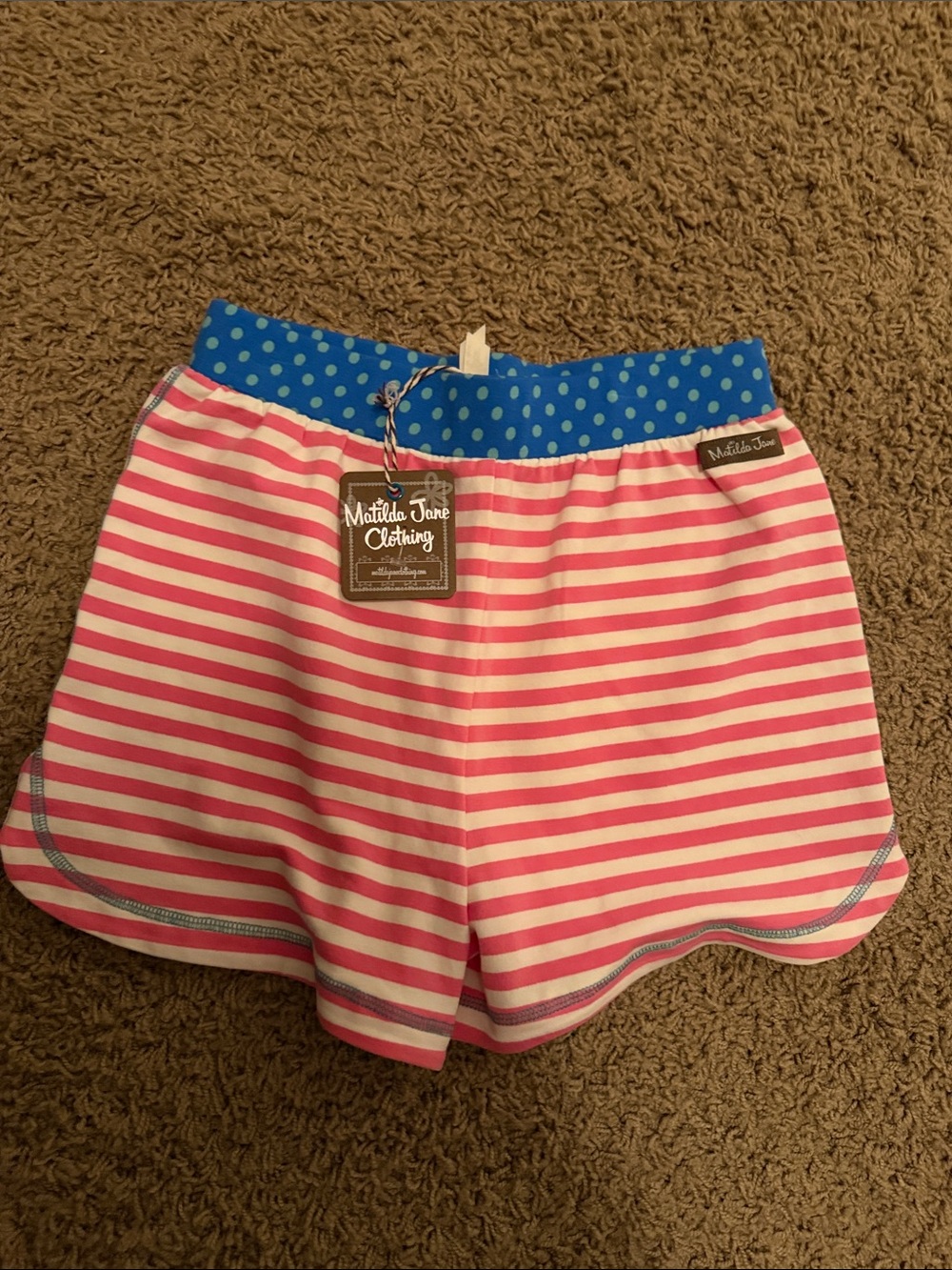 Matilda Jane Pink and White Stripe Shorts with Blue Polka Dot Waistband